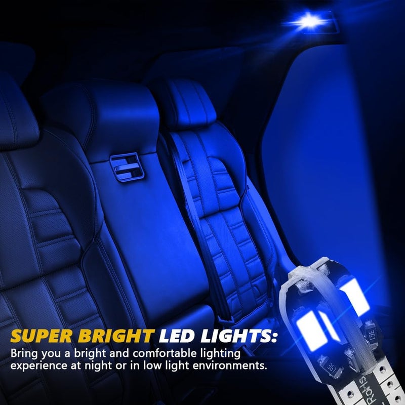 Hbxdeco 10 قطع لمبة LED T10، 12 فولت 8000 كلفن لمبة LED فائقة السطوع، لمبات بديلة 5730 8SMD لأضواء القراءة وأضواء لوحة الترخيص وأضواء السقف وأضواء الصندوق، ملحقات سيارات عالمية (زرقاء) - Image 3